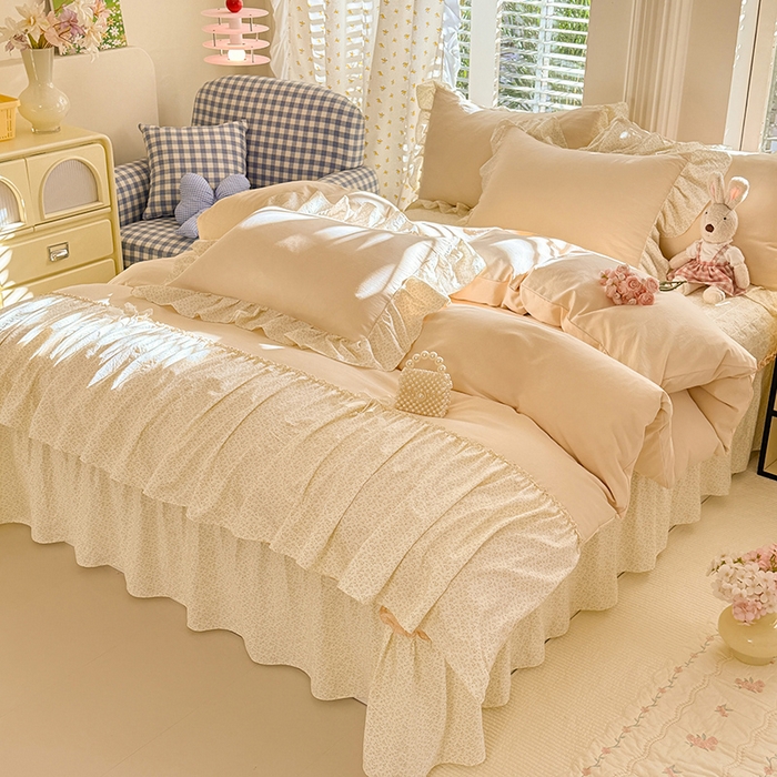 91家纺网 家纺一手货源 找家纺 漫布云家纺 2026新款春夏超柔云朵棉床盖款四件套-艾洛花园系列 艾洛花园-柠檬黄