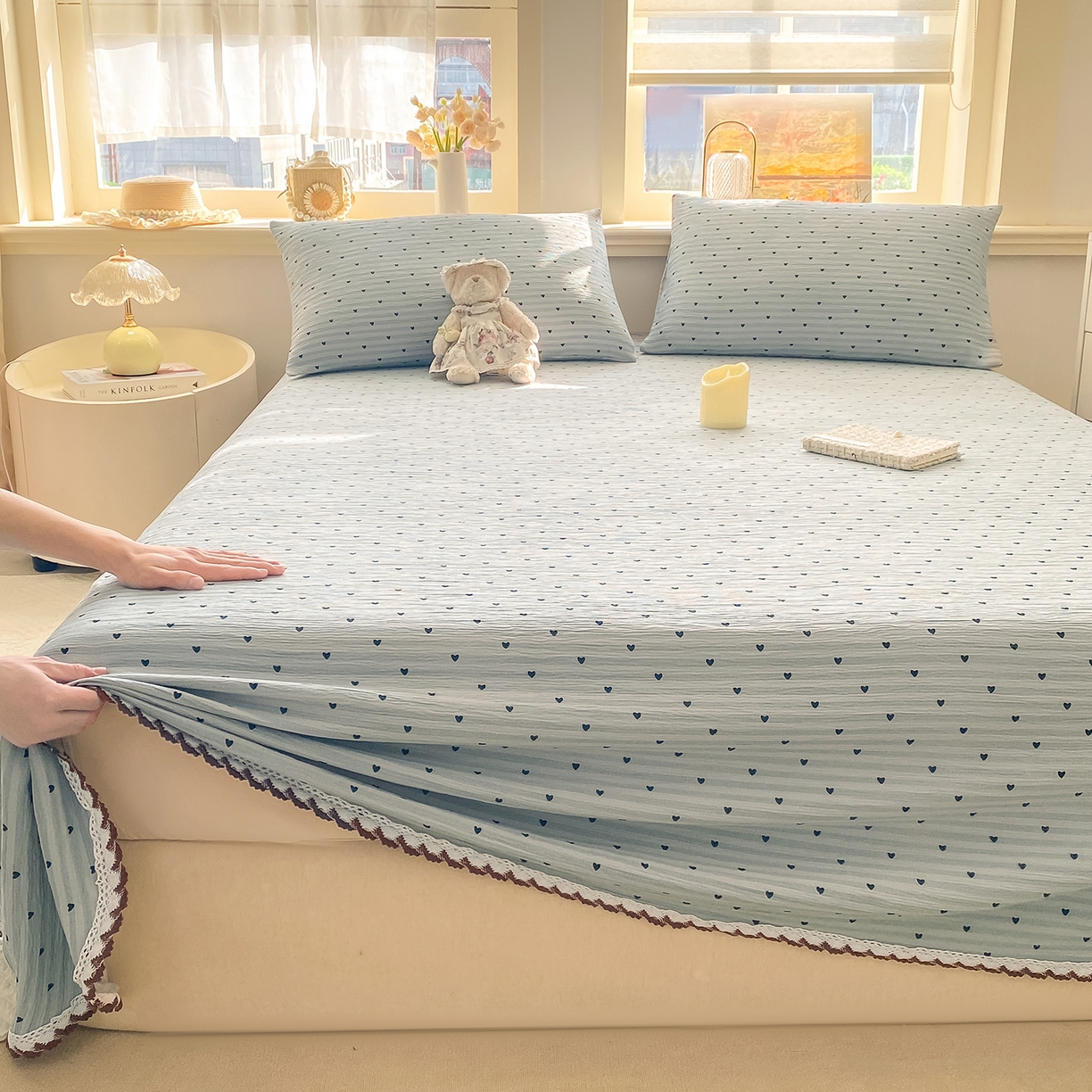 91家纺网 家纺一手货源 找家纺 （总）眠势力 2026新款皱皱三层纱床单三件套云朵学生宿舍床单花边款四季通用