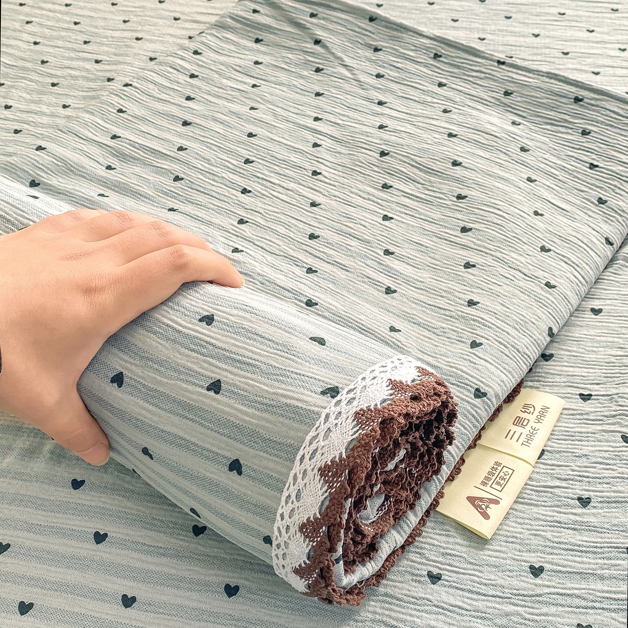 91家纺网 家纺一手货源 找家纺 （总）眠势力 2026新款皱皱三层纱床单三件套云朵学生宿舍床单花边款四季通用