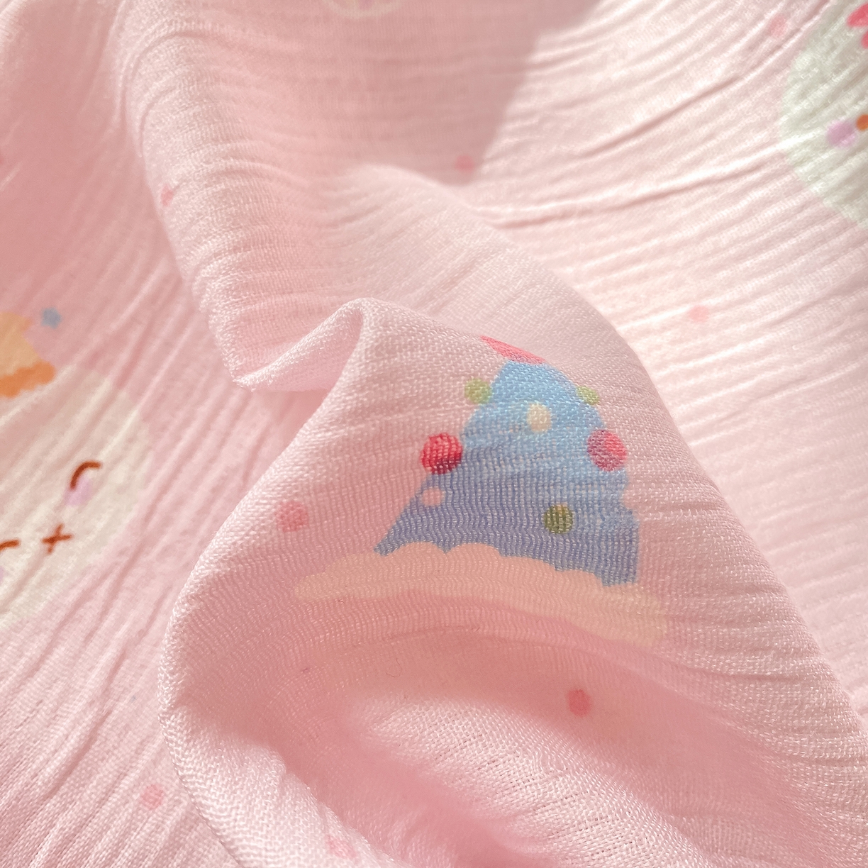 91家纺网 家纺一手货源 找家纺 眠势力 2026新款皱皱三层纱床单三件套云朵学生宿舍床单花边款四季通用 米菲小兔【三层皱皱纱花边床单】