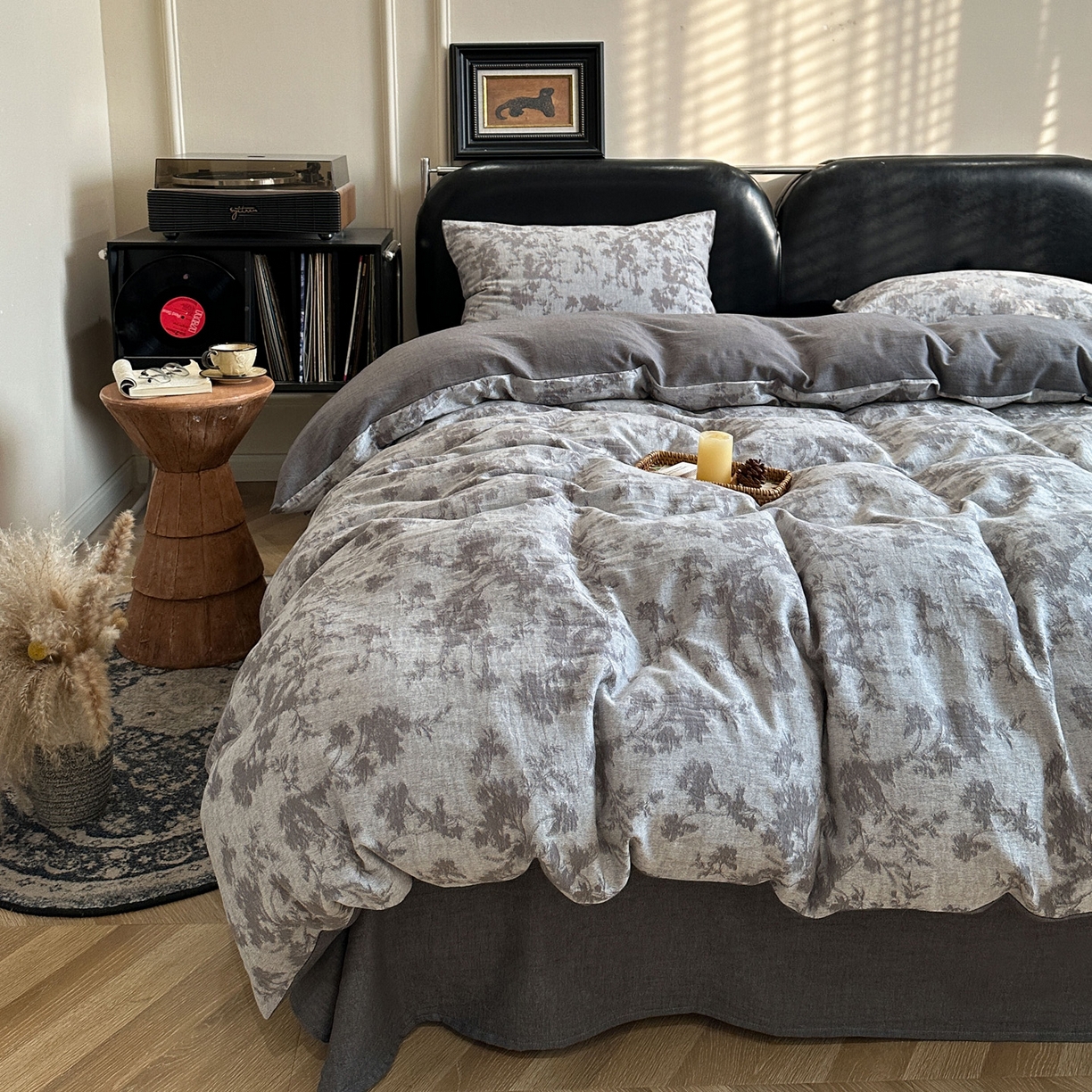 91家纺网 家纺一手货源 找家纺 米菲 2026新款全棉色织提花四件套 克洛伊-灰