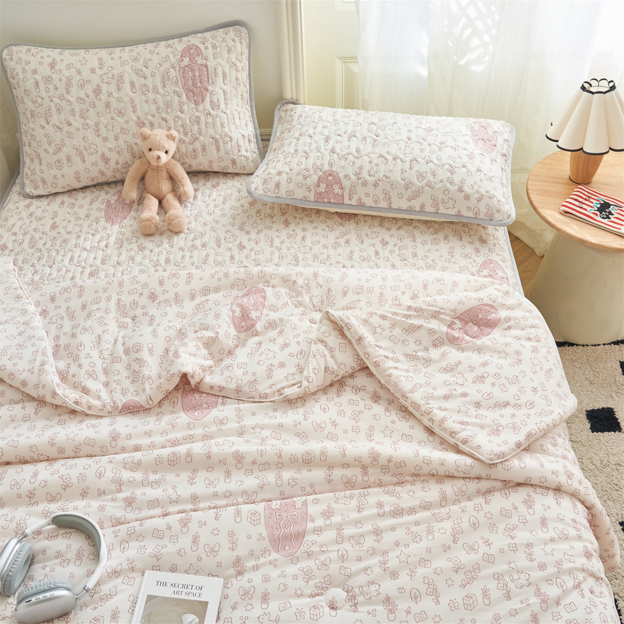 91家纺网 家纺一手货源 找家纺 恒爱家纺 2026新款A类凉感丝夏被床笠系列三件套四件套 笔译兔兔