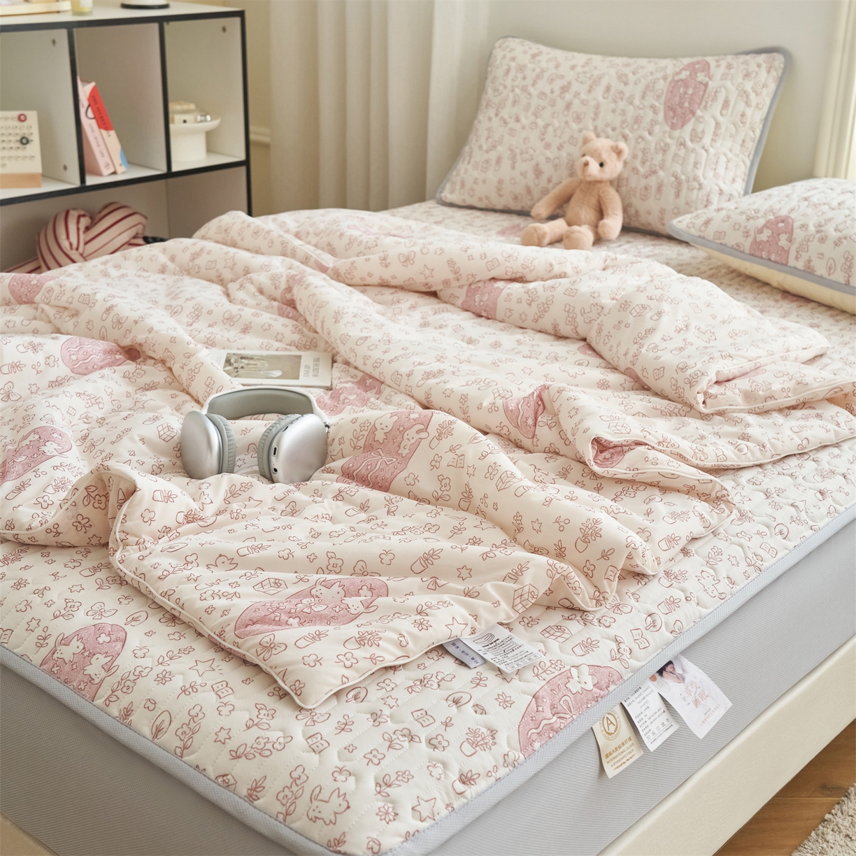 91家纺网 家纺一手货源 找家纺 恒爱家纺 2026新款A类凉感丝夏被床笠系列三件套四件套 笔译兔兔