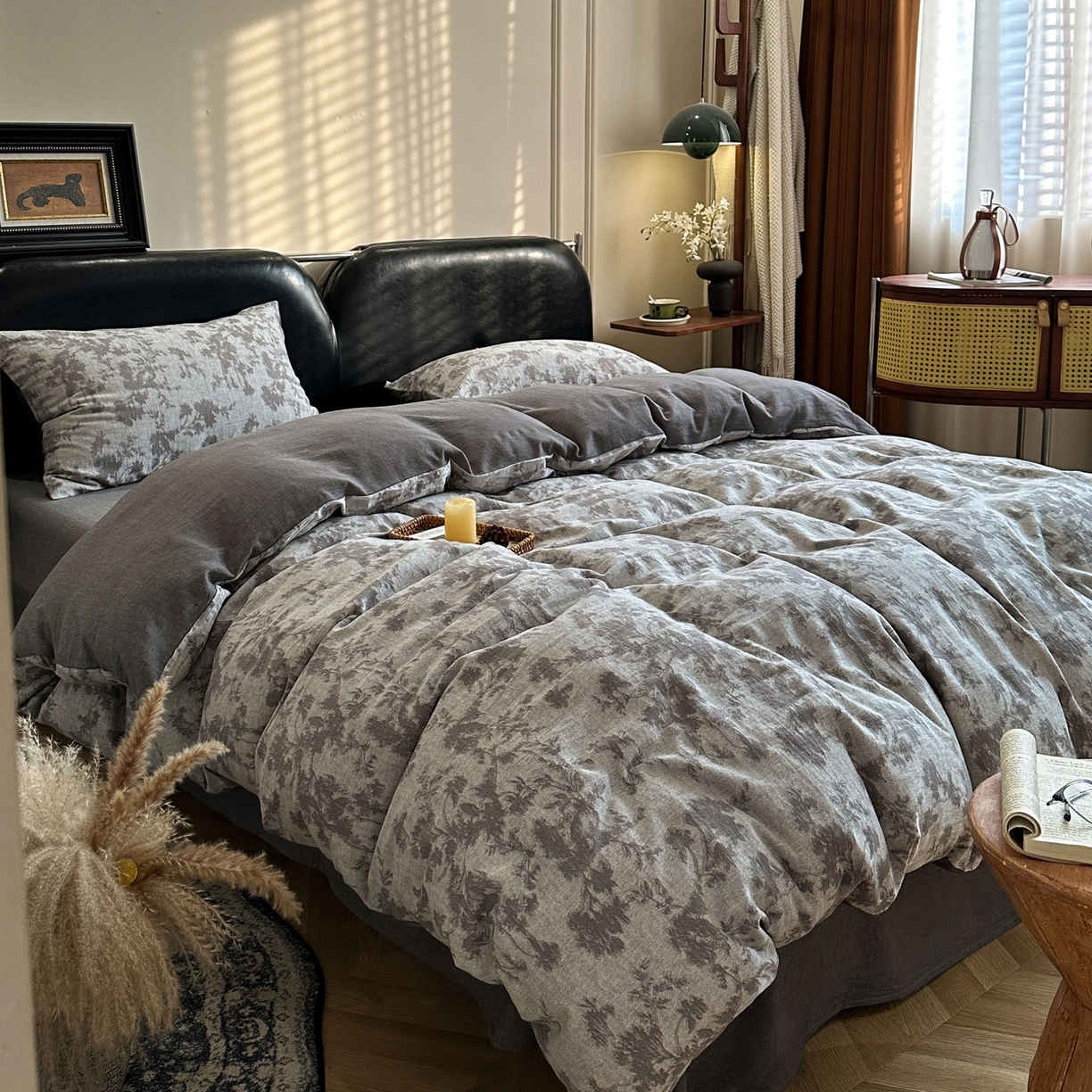 91家纺网 家纺一手货源 找家纺 米菲 2026新款全棉色织提花四件套 克洛伊-灰