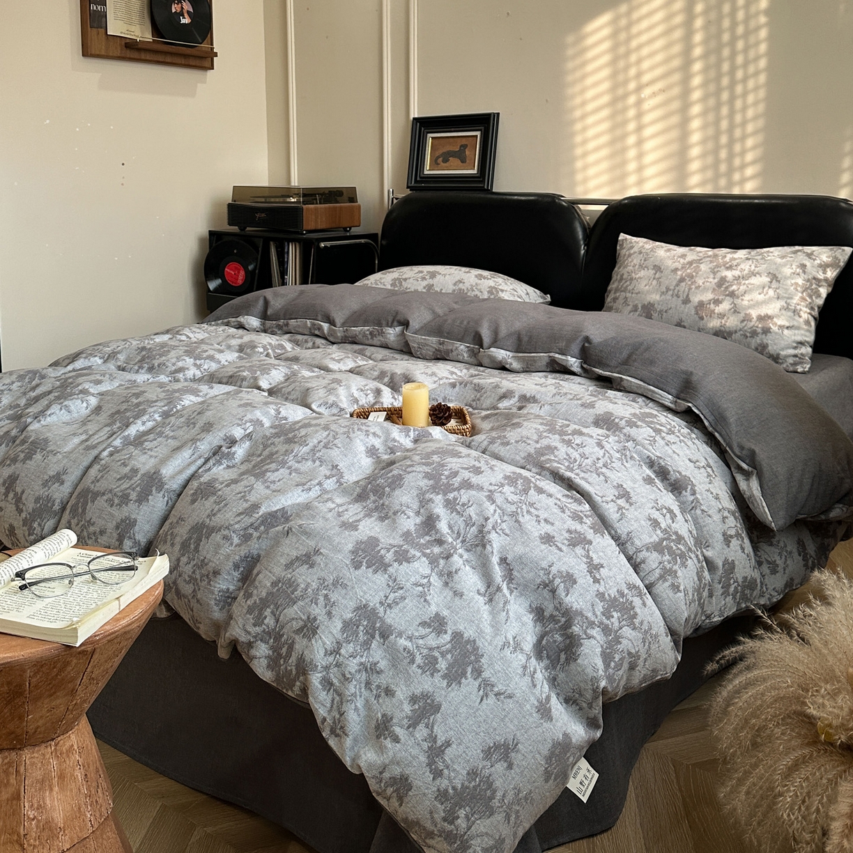 91家纺网 家纺一手货源 找家纺 米菲 2026新款全棉色织提花四件套 克洛伊-灰