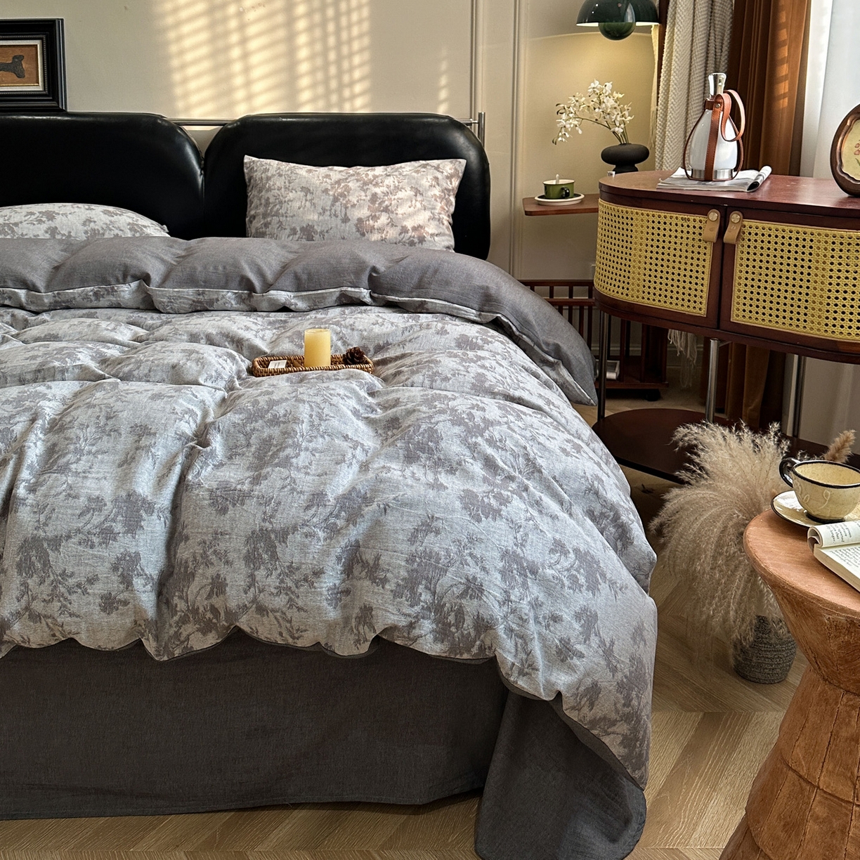 91家纺网 家纺一手货源 找家纺 米菲 2026新款全棉色织提花四件套 克洛伊-灰