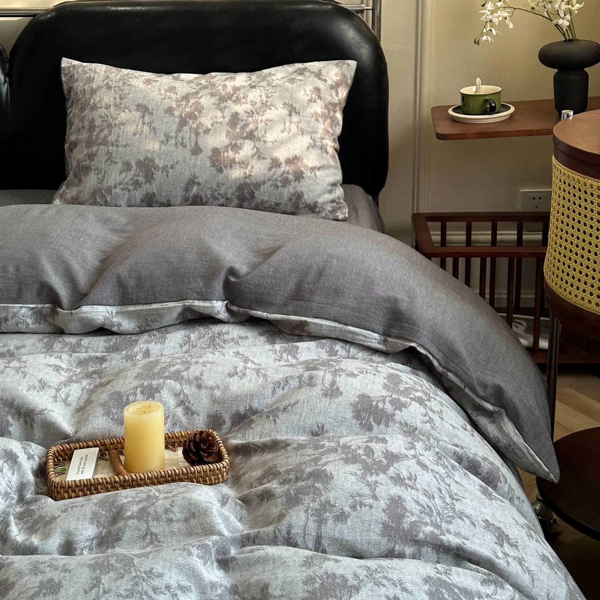 91家纺网 家纺一手货源 找家纺 米菲 2026新款全棉色织提花四件套 克洛伊-灰