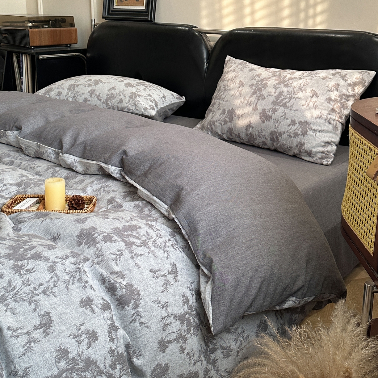 91家纺网 家纺一手货源 找家纺 米菲 2026新款全棉色织提花四件套 克洛伊-灰