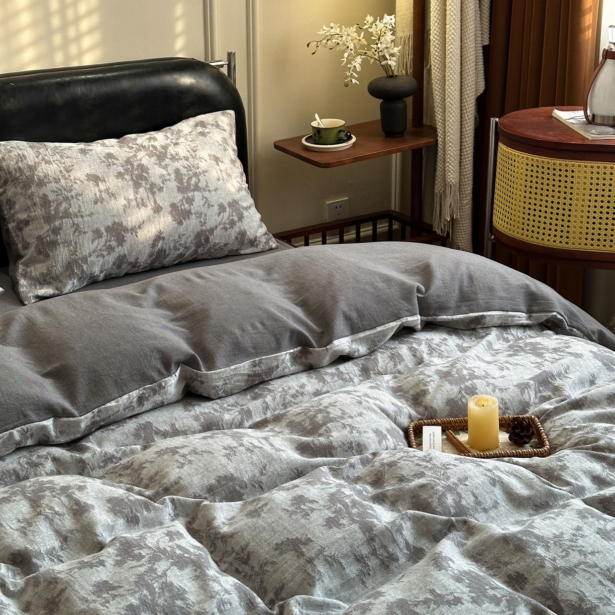 91家纺网 家纺一手货源 找家纺 米菲 2026新款全棉色织提花四件套 克洛伊-灰