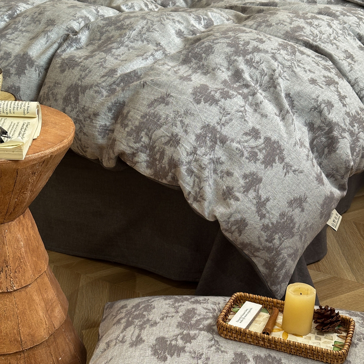 91家纺网 家纺一手货源 找家纺 米菲 2026新款全棉色织提花四件套 克洛伊-灰