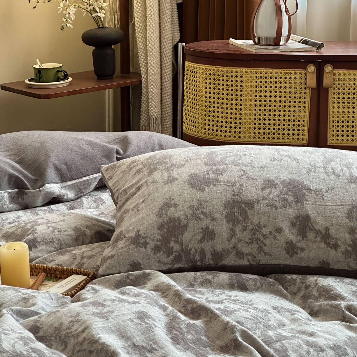 91家纺网 家纺一手货源 找家纺 米菲 2026新款全棉色织提花四件套 克洛伊-灰