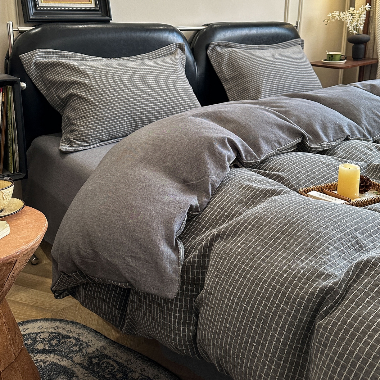 91家纺网 家纺一手货源 找家纺 米菲 2026新款全棉色织提花四件套 玲珑格