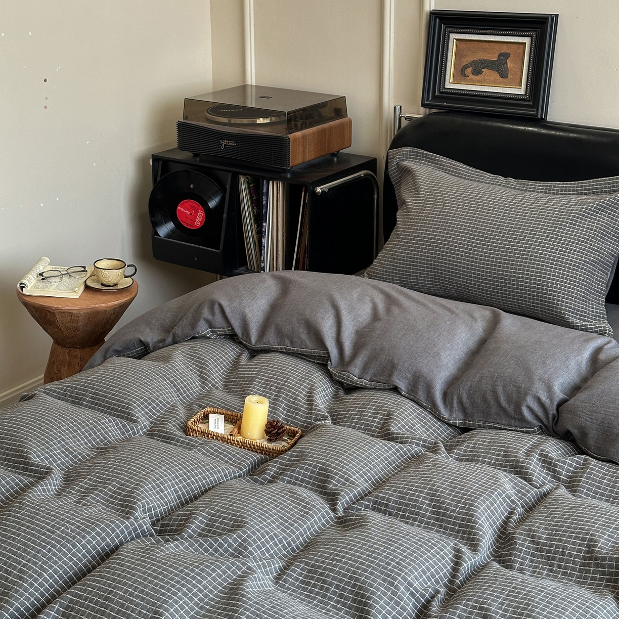 91家纺网 家纺一手货源 找家纺 米菲 2026新款全棉色织提花四件套 玲珑格