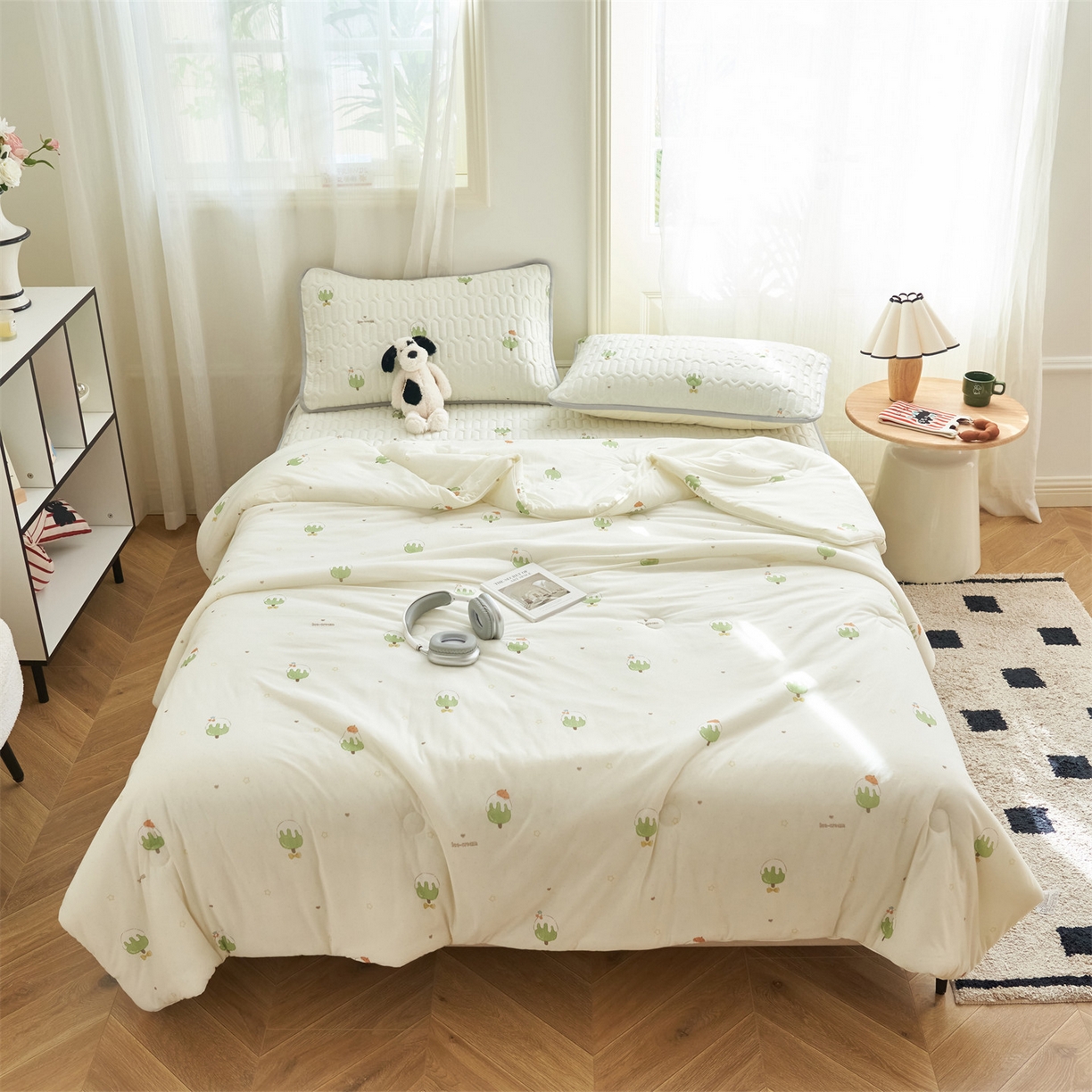 91家纺网 家纺一手货源 找家纺 恒爱家纺 2026新款A类凉感丝夏被床笠系列三件套四件套 冰淇淋