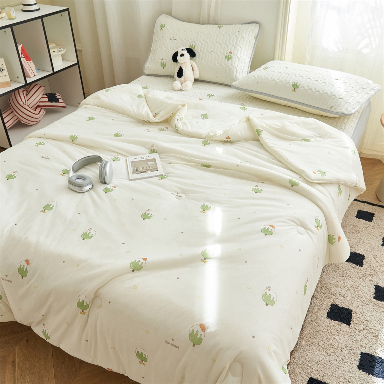 91家纺网 家纺一手货源 找家纺 恒爱家纺 2026新款A类凉感丝夏被床笠系列三件套四件套 冰淇淋