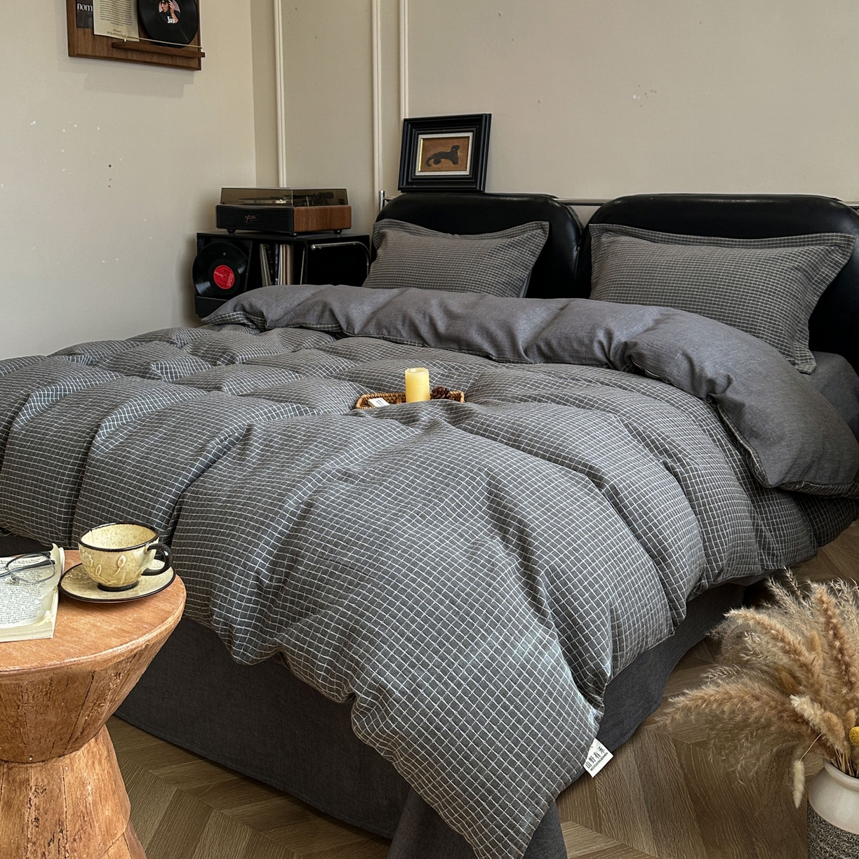 91家纺网 家纺一手货源 找家纺 米菲 2026新款全棉色织提花四件套 玲珑格