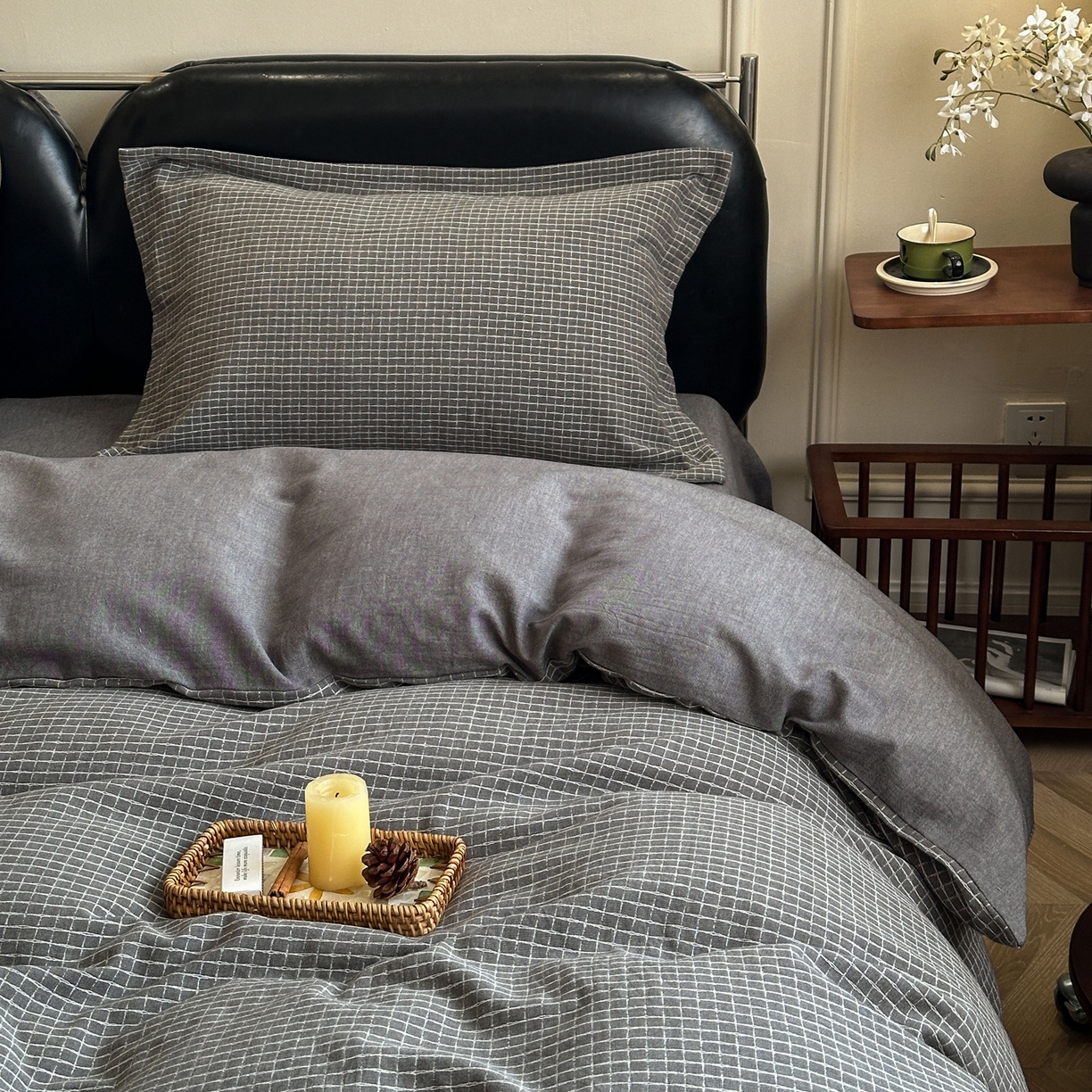 91家纺网 家纺一手货源 找家纺 米菲 2026新款全棉色织提花四件套 玲珑格