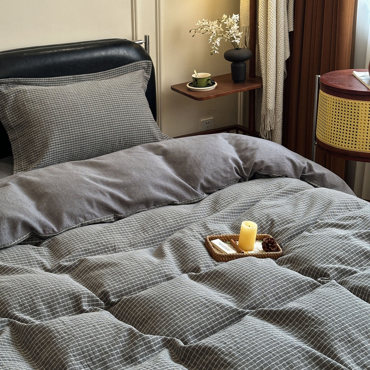 91家纺网 家纺一手货源 找家纺 米菲 2026新款全棉色织提花四件套 玲珑格