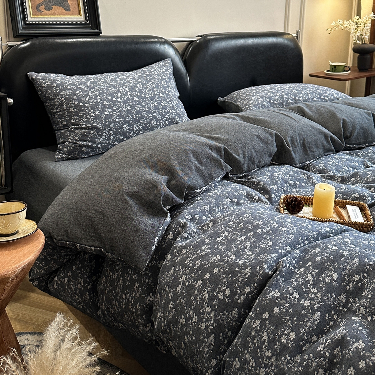 米菲 2026新款全棉色织提花四件套 蜜语-牛仔蓝