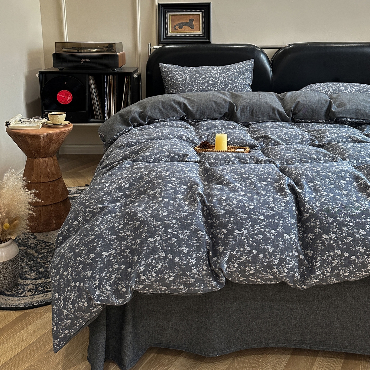 91家纺网 家纺一手货源 找家纺 米菲 2026新款全棉色织提花四件套 蜜语-牛仔蓝