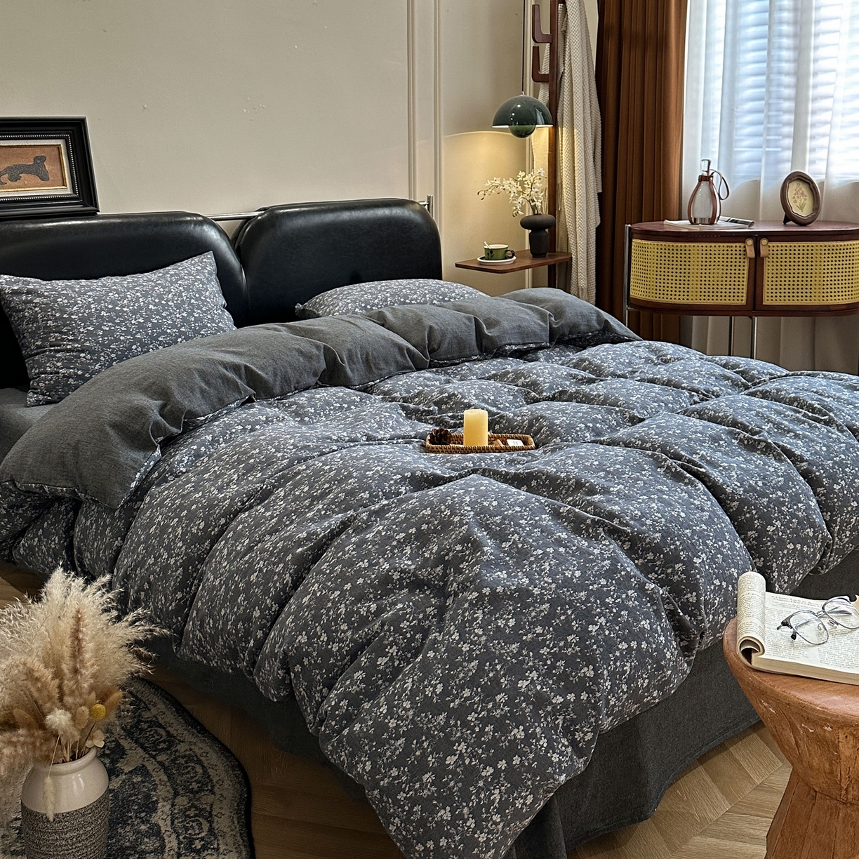 91家纺网 家纺一手货源 找家纺 米菲 2026新款全棉色织提花四件套 蜜语-牛仔蓝