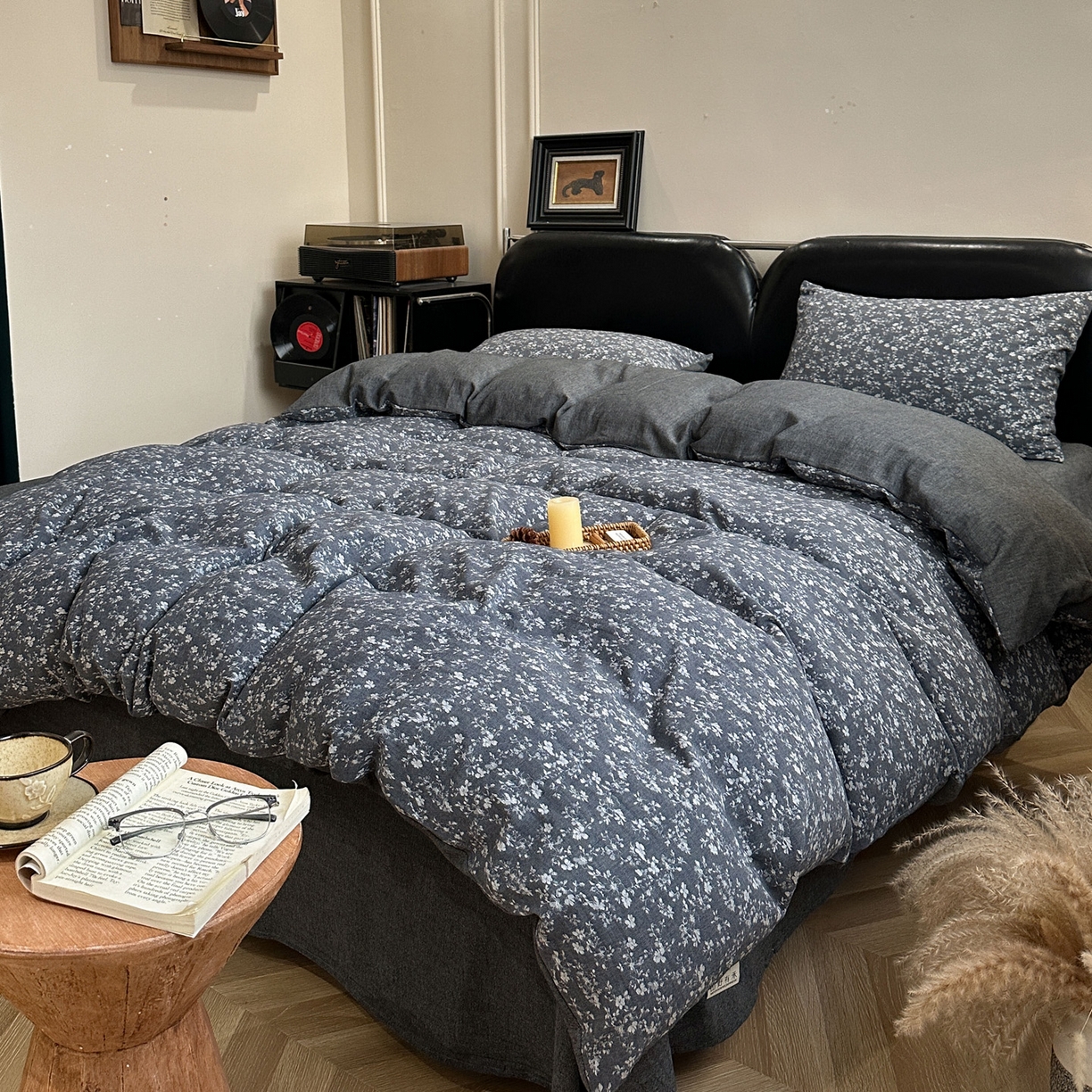 91家纺网 家纺一手货源 找家纺 米菲 2026新款全棉色织提花四件套 蜜语-牛仔蓝