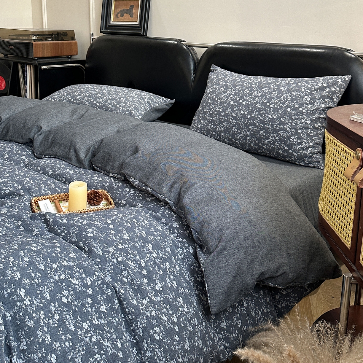 91家纺网 家纺一手货源 找家纺 米菲 2026新款全棉色织提花四件套 蜜语-牛仔蓝