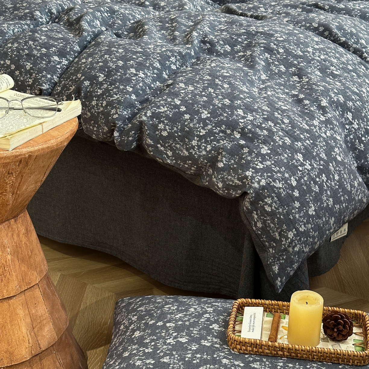 91家纺网 家纺一手货源 找家纺 米菲 2026新款全棉色织提花四件套 蜜语-牛仔蓝