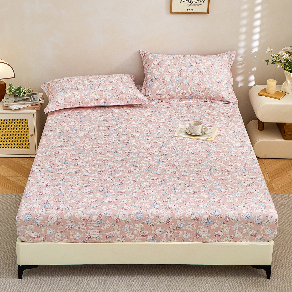 91家纺网 家纺一手货源 找家纺 元元家居（元元被业） 2026新款全棉13372套件及单品【印花款】-单床笠 朔奇