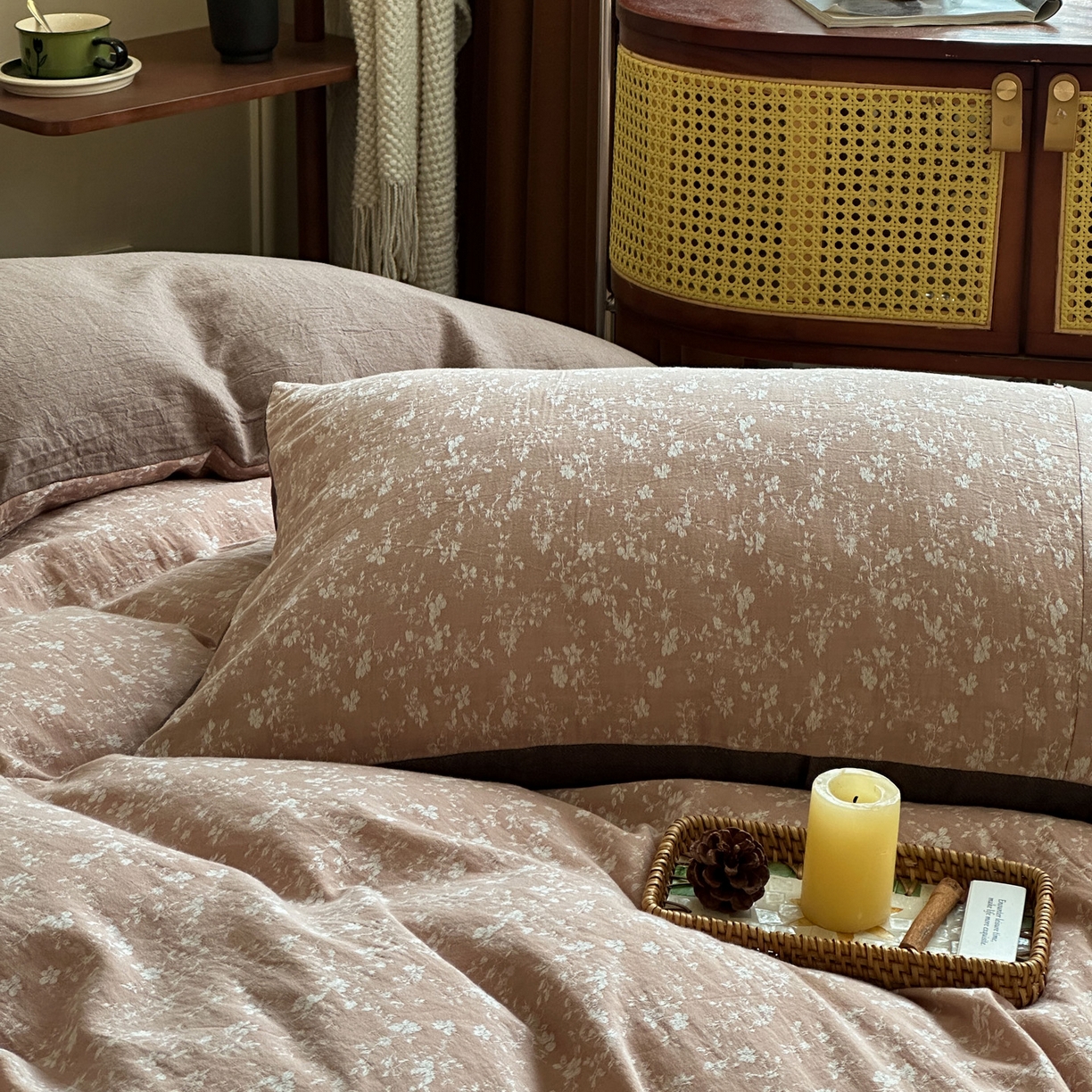 91家纺网 家纺一手货源 找家纺 米菲 2026新款全棉色织提花四件套 蜜语-香橙