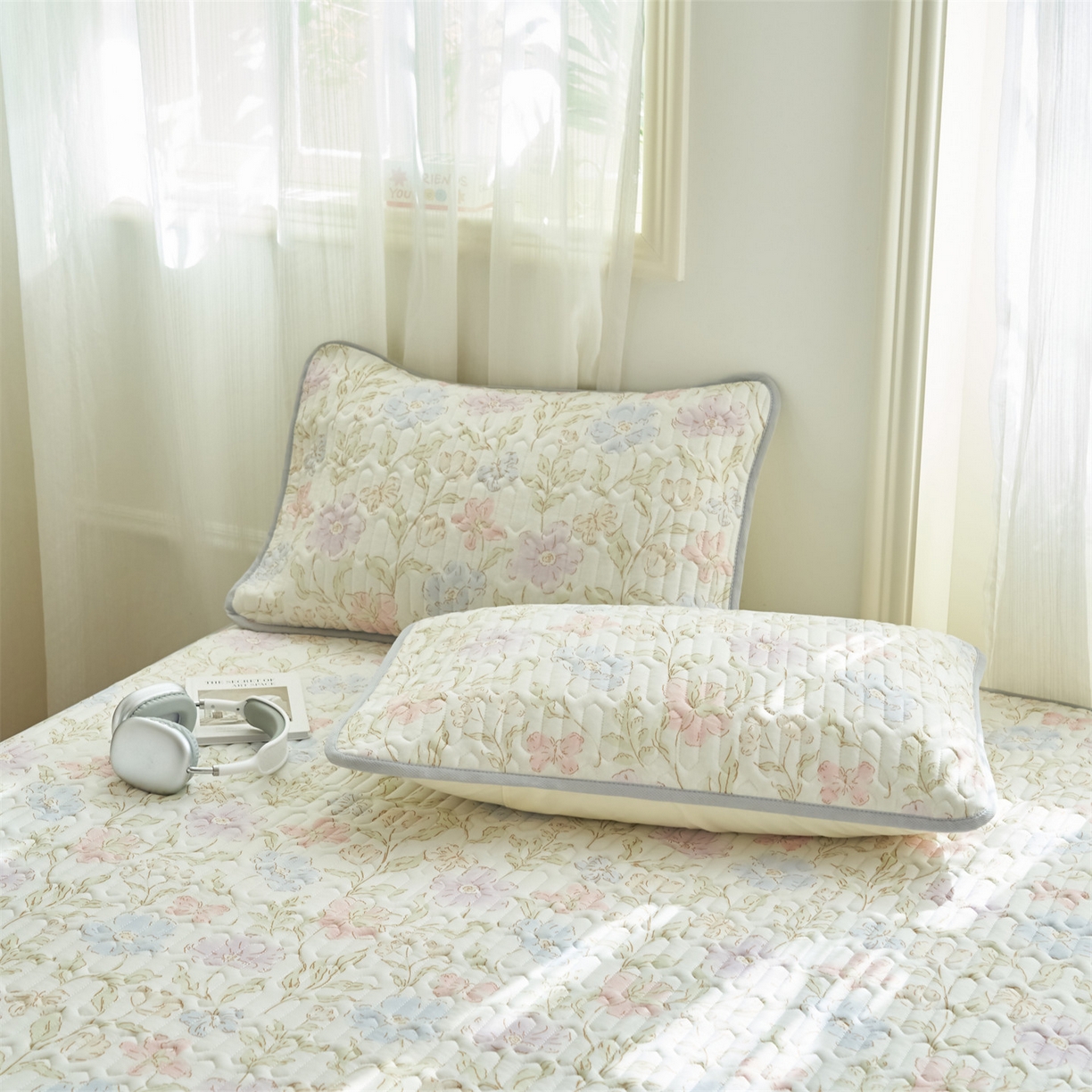 91家纺网 家纺一手货源 找家纺 恒爱家纺 2026新款A类凉感丝夏被床笠系列三件套四件套 花西子