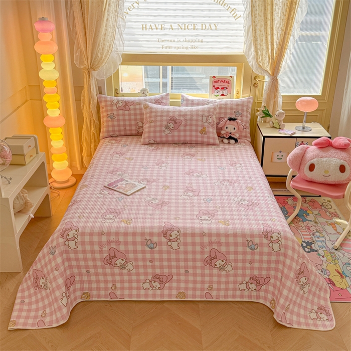 91家纺网 家纺一手货源 找家纺 妮可 2026新款Sanrio三丽鸥正版授权A类全棉夹棉多功能床垫-床盖 粉格美乐蒂