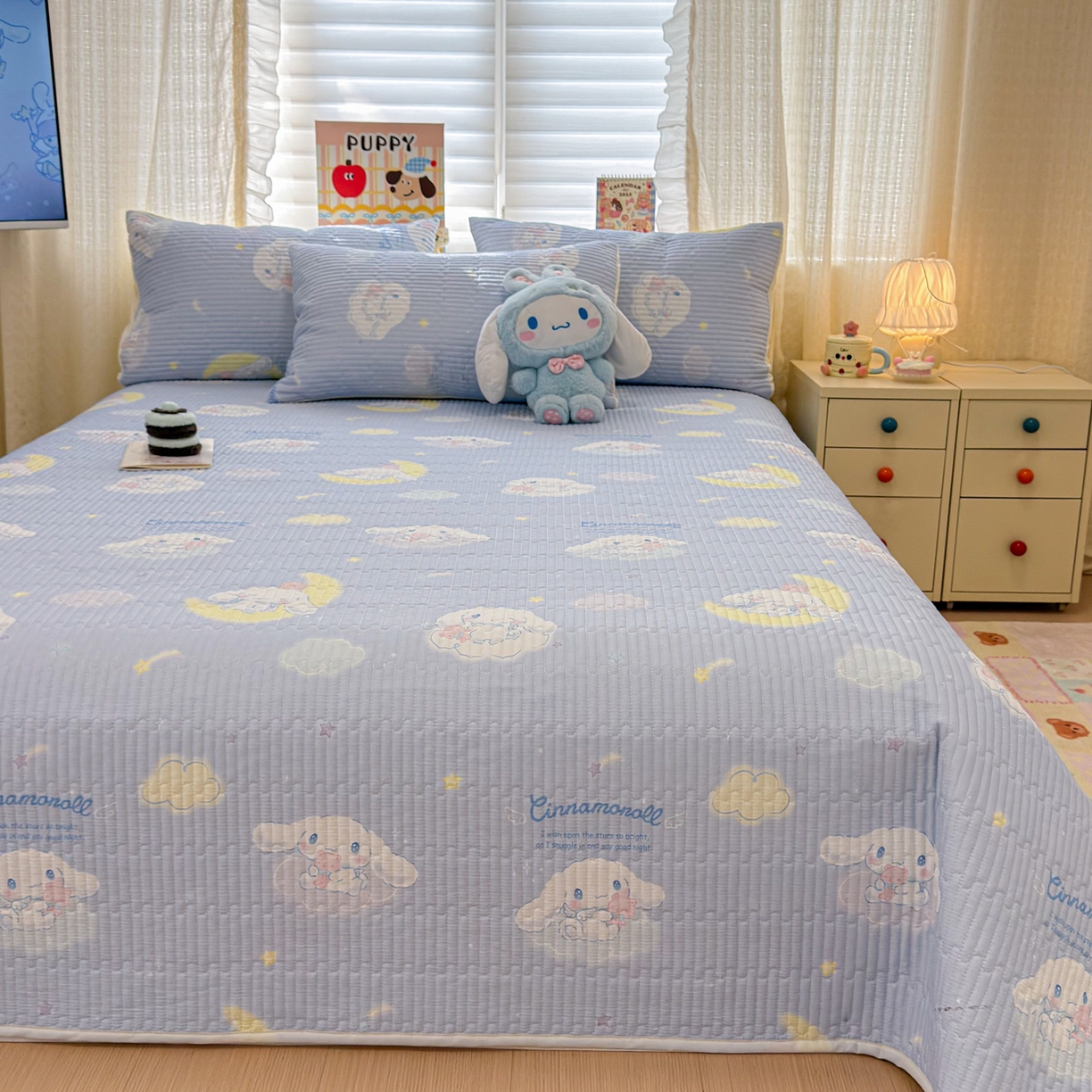 91家纺网 家纺一手货源 找家纺 妮可 2026新款Sanrio三丽鸥正版授权A类全棉夹棉多功能床垫-床盖 云朵玉桂狗
