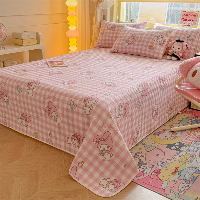 91家纺网 家纺一手货源 找家纺 妮可 2026新款Sanrio三丽鸥正版授权A类全棉夹棉多功能床垫-床盖 粉格美乐蒂