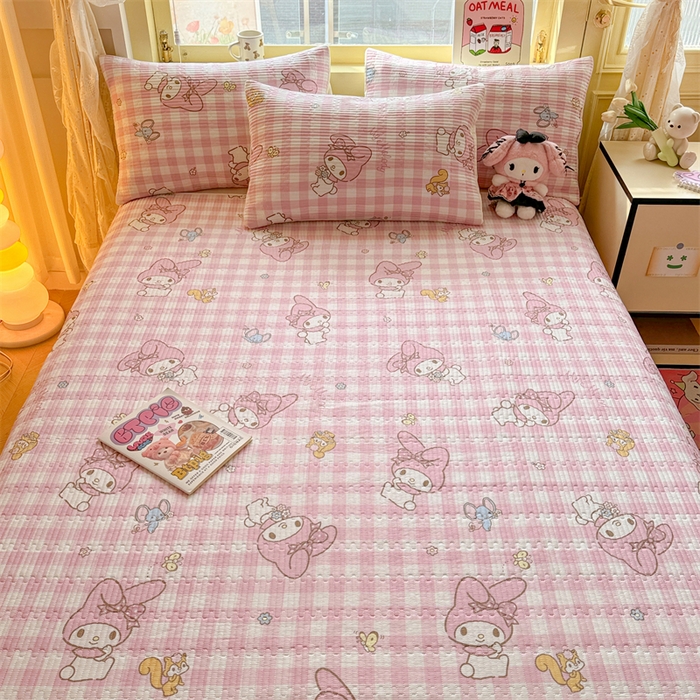 91家纺网 家纺一手货源 找家纺 妮可 2026新款Sanrio三丽鸥正版授权A类全棉夹棉多功能床垫-床盖 粉格美乐蒂