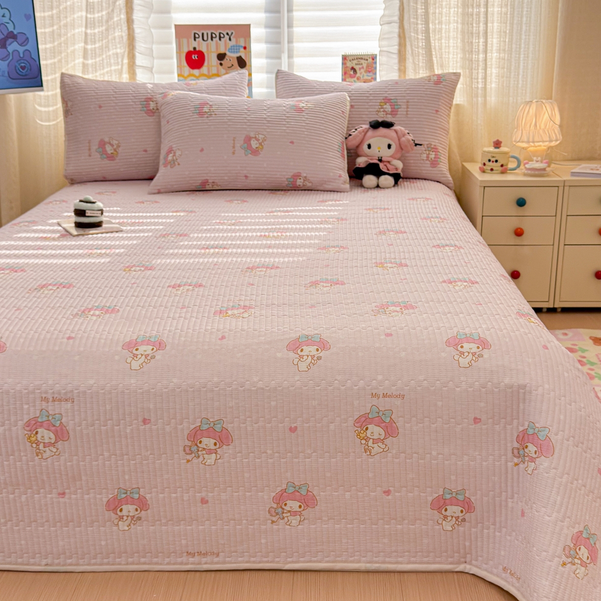 91家纺网 家纺一手货源 找家纺 妮可 2026新款Sanrio三丽鸥正版授权A类全棉夹棉多功能床垫-床盖 甜甜美乐蒂