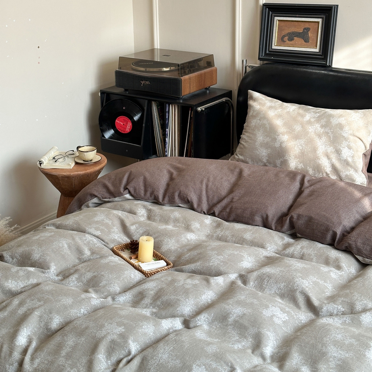 91家纺网 家纺一手货源 找家纺 米菲 2026新款全棉色织提花四件套 叶伴-浅绿