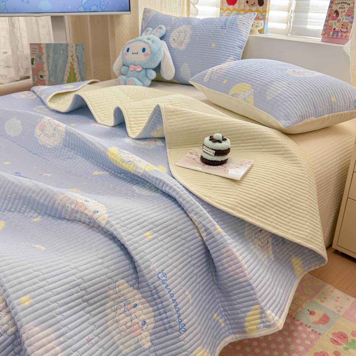 91家纺网 家纺一手货源 找家纺 妮可 2026新款Sanrio三丽鸥正版授权A类全棉夹棉多功能床垫-床盖 云朵玉桂狗
