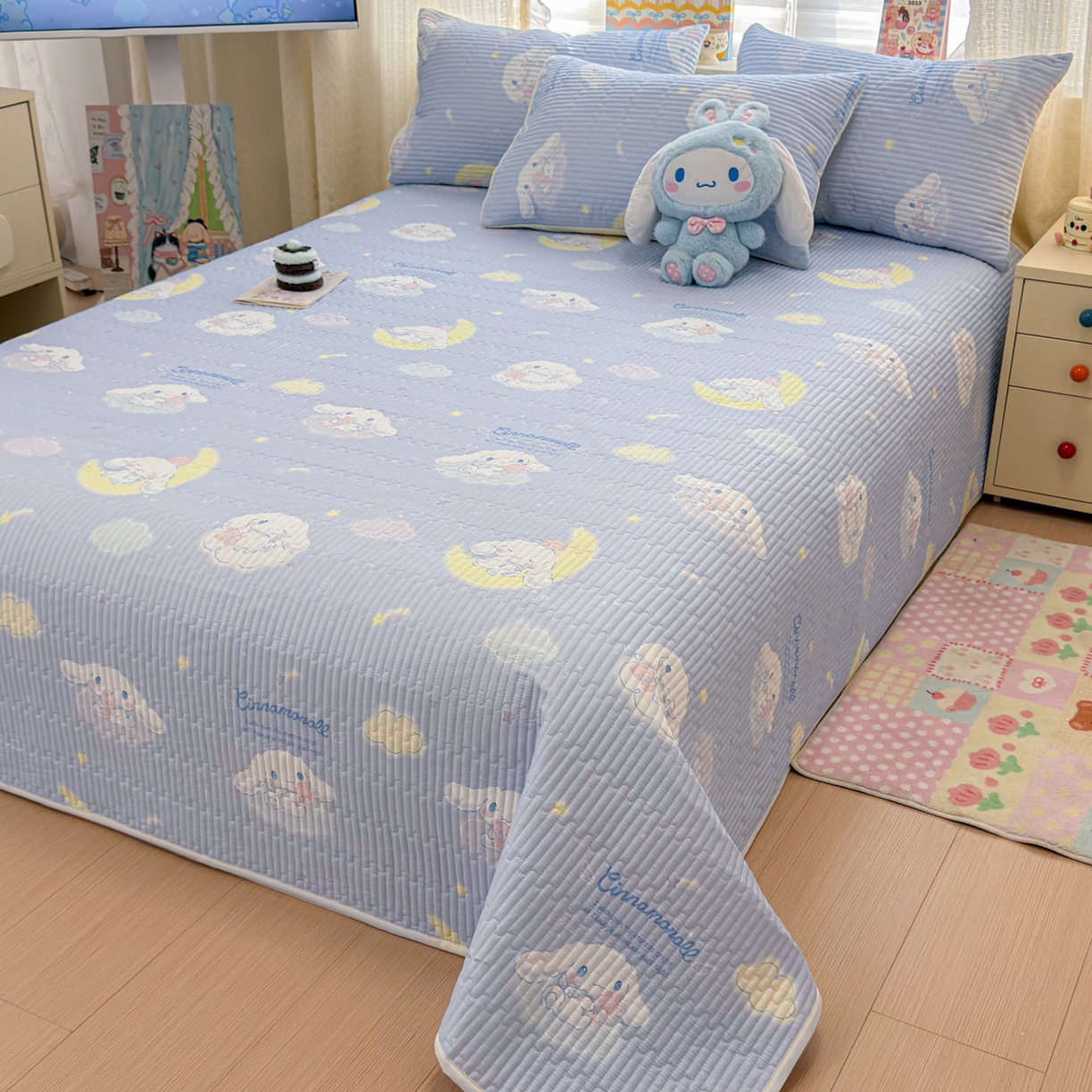 91家纺网 家纺一手货源 找家纺 妮可 2026新款Sanrio三丽鸥正版授权A类全棉夹棉多功能床垫-床盖 云朵玉桂狗