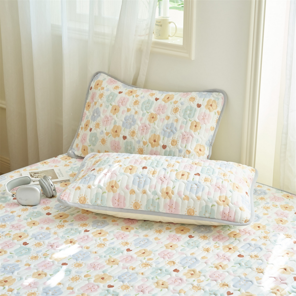 91家纺网 家纺一手货源 找家纺 恒爱家纺 2026新款A类凉感丝夏被床笠系列三件套四件套 花之语