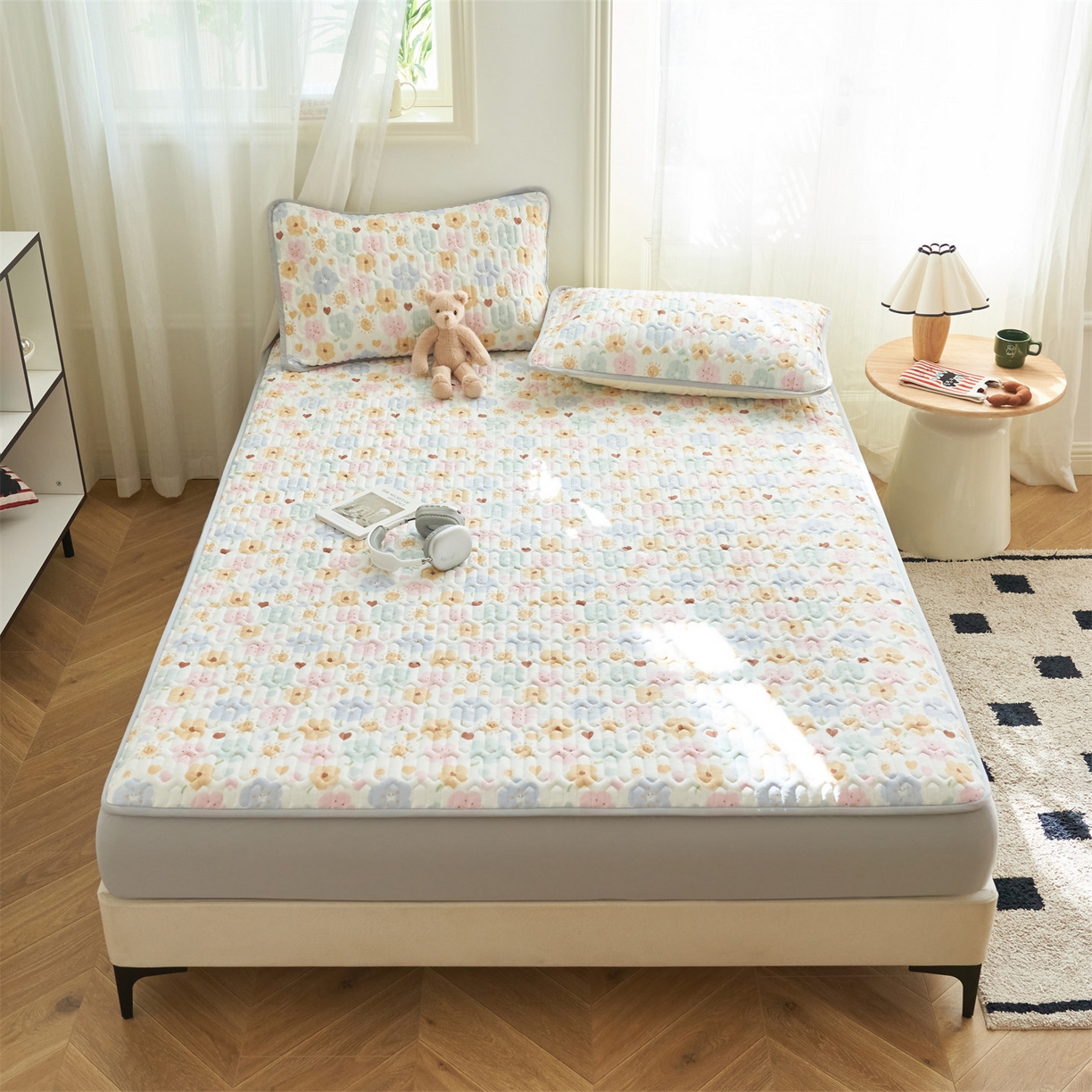 91家纺网 家纺一手货源 找家纺 恒爱家纺 2026新款A类凉感丝夏被床笠系列三件套四件套 花之语