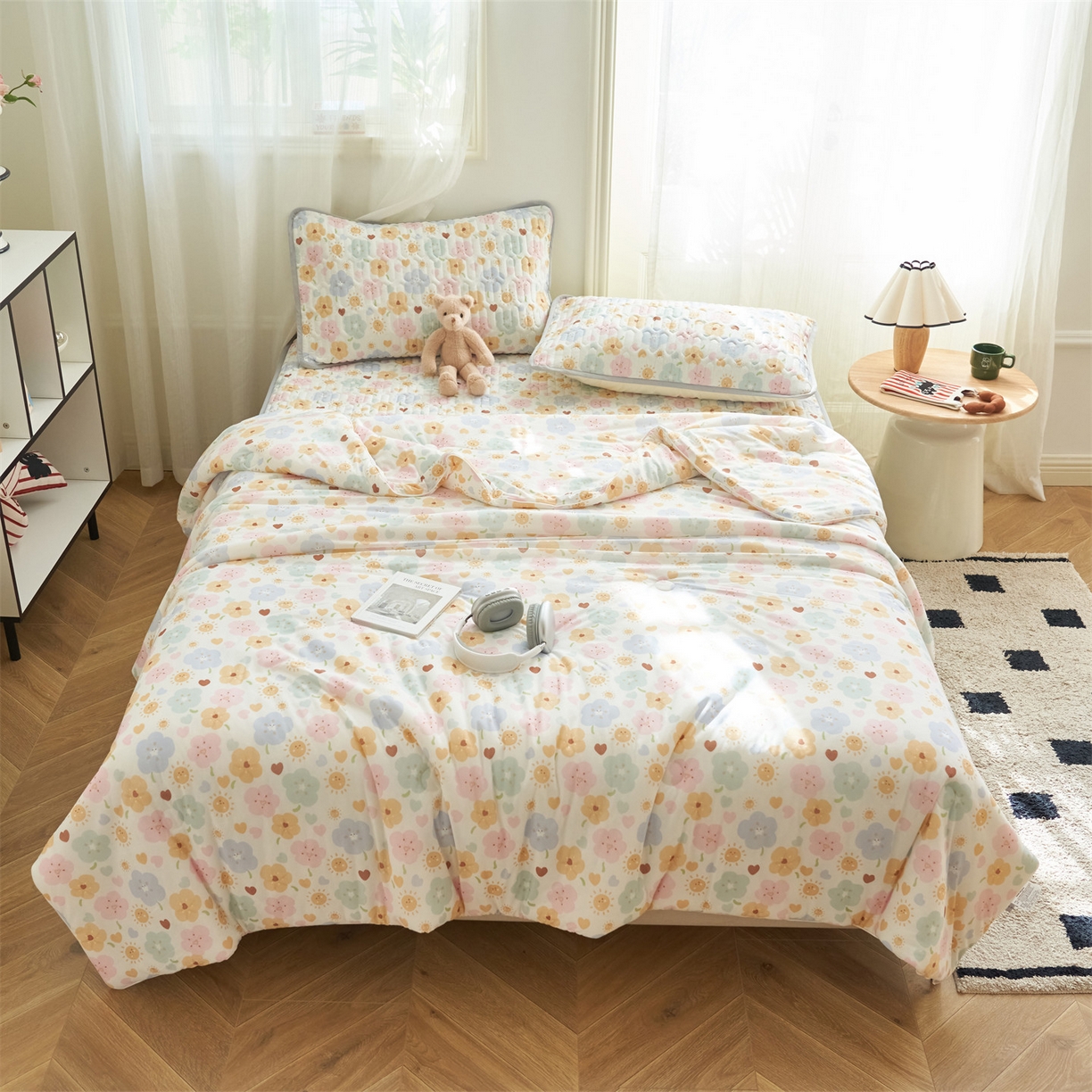 91家纺网 家纺一手货源 找家纺 恒爱家纺 2026新款A类凉感丝夏被床笠系列三件套四件套 花之语