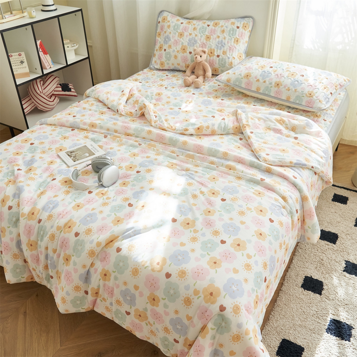 91家纺网 家纺一手货源 找家纺 恒爱家纺 2026新款A类凉感丝夏被床笠系列三件套四件套 花之语