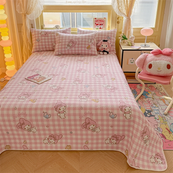 91家纺网 家纺一手货源 找家纺 妮可 2026新款Sanrio三丽鸥正版授权A类全棉夹棉多功能床垫-床盖 粉格美乐蒂