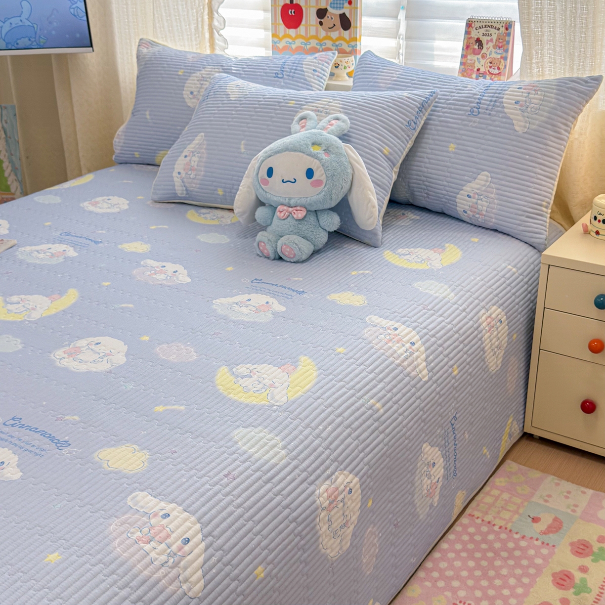 91家纺网 家纺一手货源 找家纺 妮可 2026新款Sanrio三丽鸥正版授权A类全棉夹棉多功能床垫-床盖 云朵玉桂狗