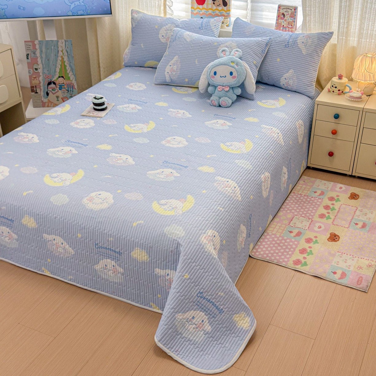 91家纺网 家纺一手货源 找家纺 妮可 2026新款Sanrio三丽鸥正版授权A类全棉夹棉多功能床垫-床盖 云朵玉桂狗