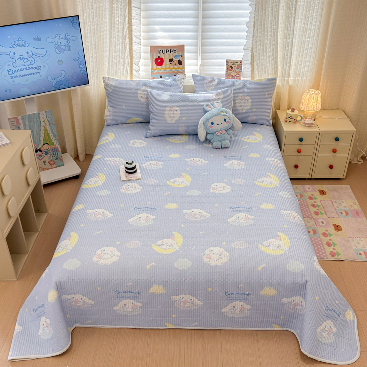 91家纺网 家纺一手货源 找家纺 妮可 2026新款Sanrio三丽鸥正版授权A类全棉夹棉多功能床垫-床盖 云朵玉桂狗