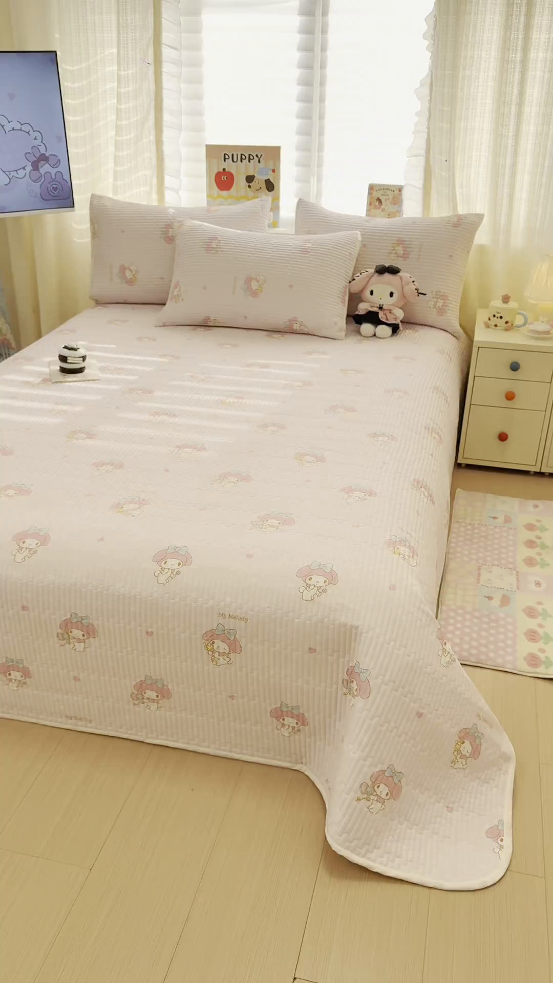 91家纺网 家纺一手货源 找家纺 妮可 2026新款Sanrio三丽鸥正版授权A类全棉夹棉多功能床垫-床盖 甜甜美乐蒂