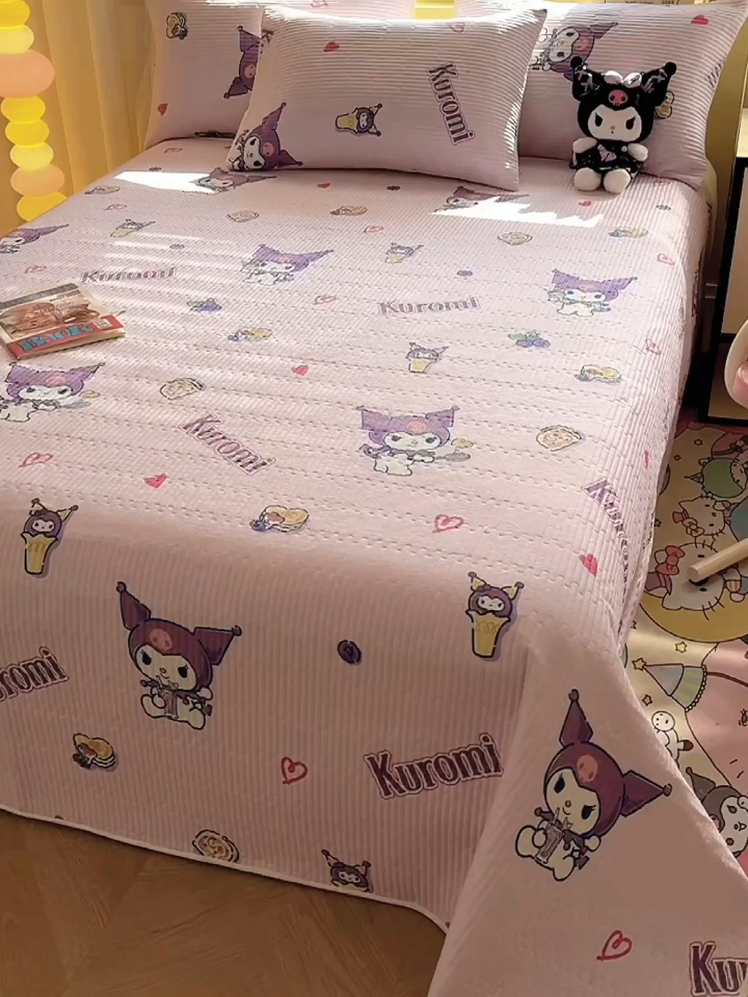 91家纺网 家纺一手货源 找家纺 妮可 2026新款Sanrio三丽鸥正版授权A类全棉夹棉多功能床垫-床盖 甜心库洛米