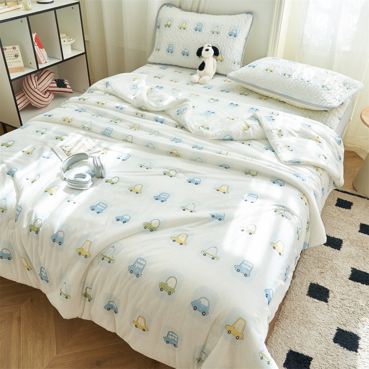 91家纺网 家纺一手货源 找家纺 恒爱家纺 2026新款A类凉感丝夏被床笠系列三件套四件套 汽车世界